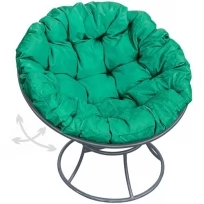Кресло M-GROUP папасан пружинка без ротанга серое, зелёная подушка
