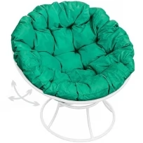 Кресло M-GROUP папасан пружинка без ротанга белое, зелёная подушка